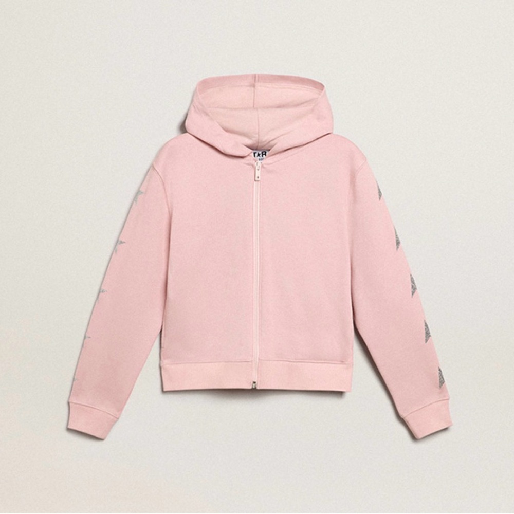 Golden Goose Pink Sweatshirt with‎ Hood and Silver Glitter Stars Girls 12 Logo
